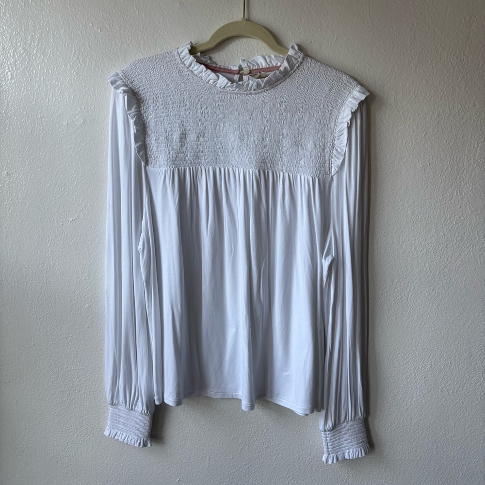 White Smocked Yoke Blouse